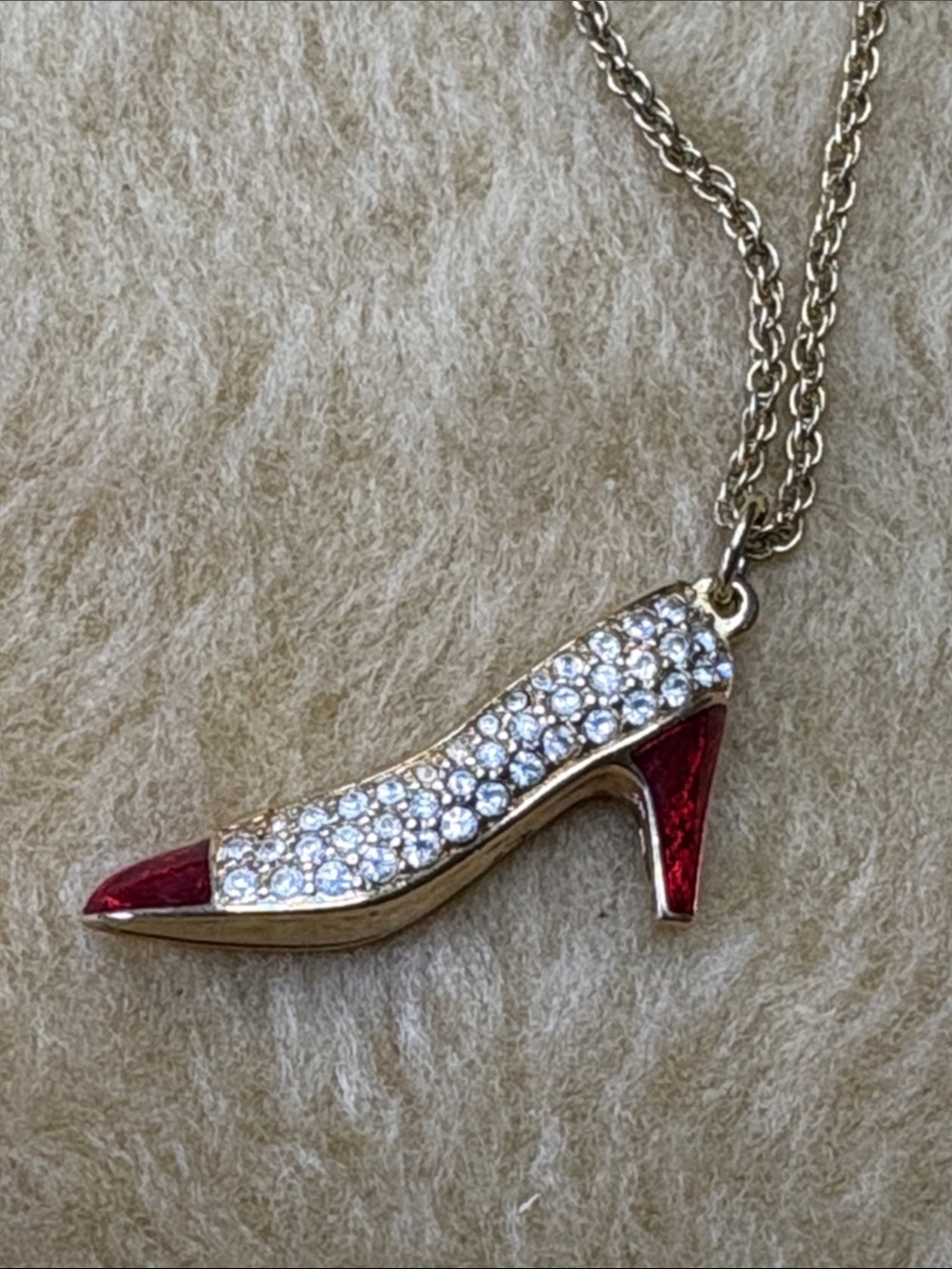 SWAROVSKI Signed High Heel Shoe 18KGP Crystal Red Enamel 24" Necklace